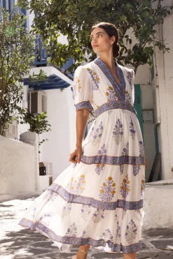 Oliphant V-Neck Cuffed Maxi- Napa Blue