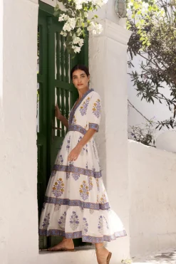 Oliphant V-Neck Cuffed Maxi- Napa Blue