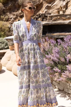 Oliphant V-Neck Cuffed Maxi- Presidio Blue