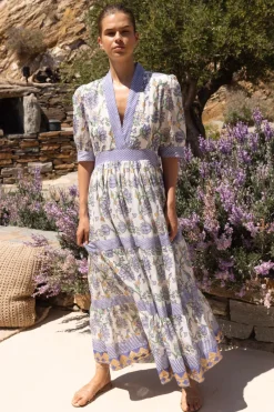 Oliphant V-Neck Cuffed Maxi- Presidio Blue