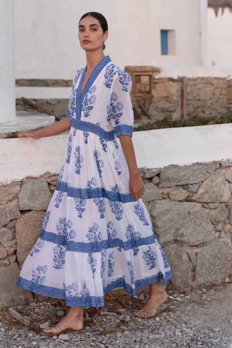 Oliphant V-Neck Cuffed Maxi- Salvia Blue