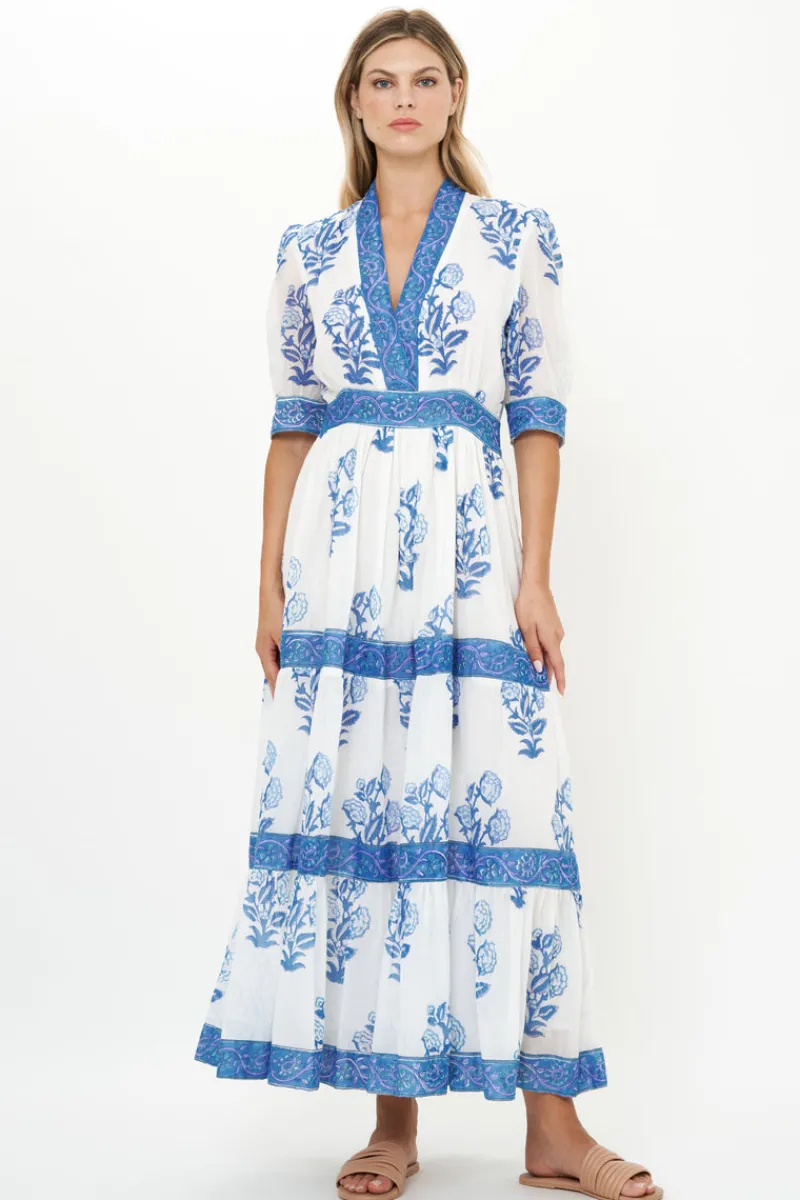 Oliphant V-Neck Cuffed Maxi- Salvia Blue
