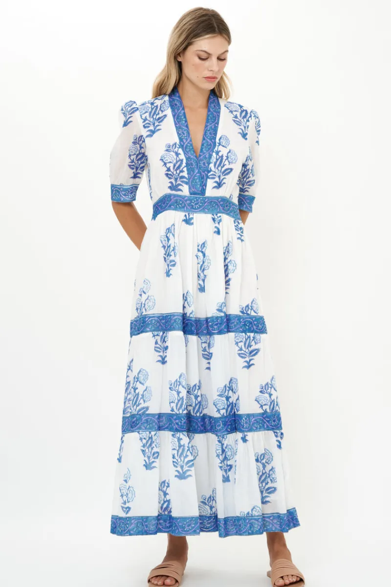 Oliphant V-Neck Cuffed Maxi- Salvia Blue