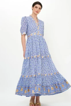 Oliphant V-Neck Cuffed Maxi- Veranda Blue