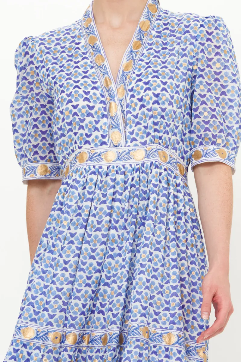 Oliphant V-Neck Cuffed Maxi- Veranda Blue