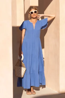 Oliphant V-Neck Maxi- Bermuda Blue