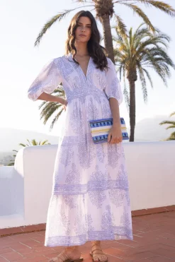 Oliphant V-Neck Puff Maxi- Amadora Blue