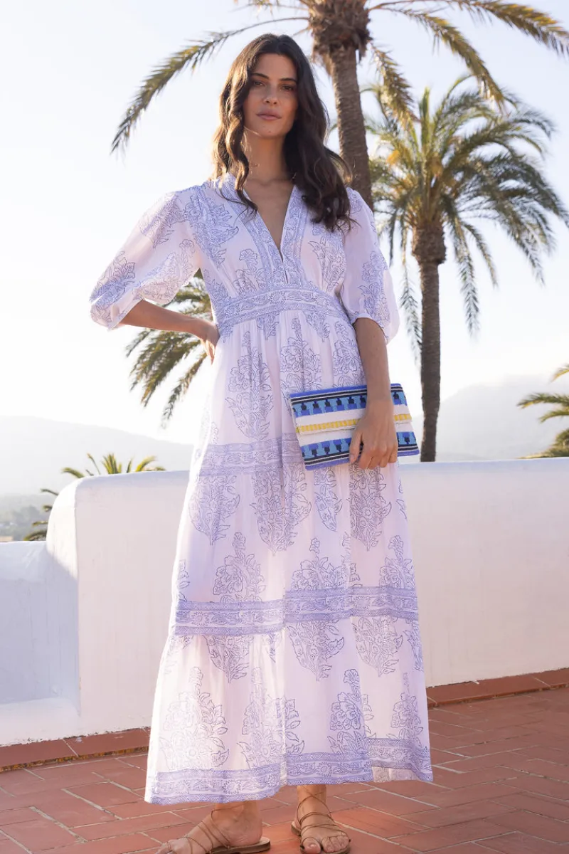 Oliphant V-Neck Puff Maxi- Amadora Blue