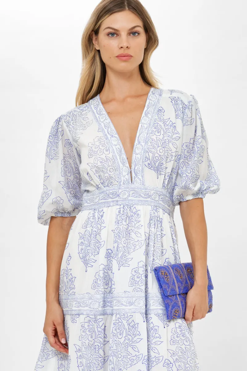 Oliphant V-Neck Puff Maxi- Amadora Blue