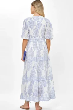 Oliphant V-Neck Puff Maxi- Amadora Blue
