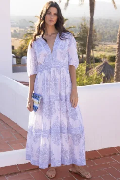 Oliphant V-Neck Puff Maxi- Amadora Blue