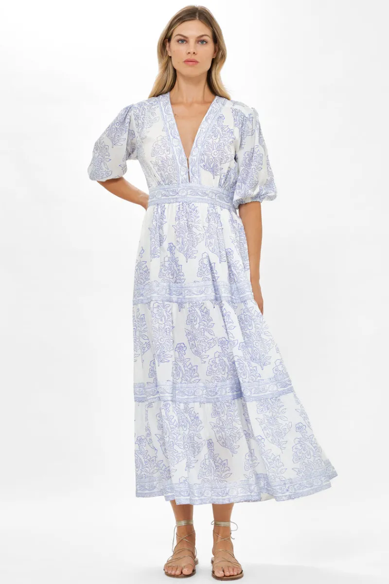 Oliphant V-Neck Puff Maxi- Amadora Blue