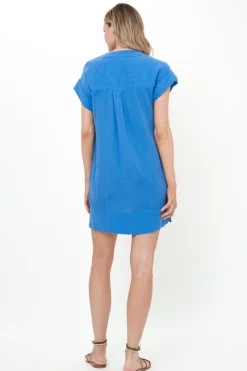 Oliphant V-Neck Roll Sleeve Mini- Bermuda Blue